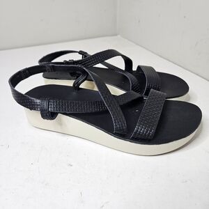 Olukai Onohi Strappy Sandal, Black White Platform Leather Ankle Strap Women's 10